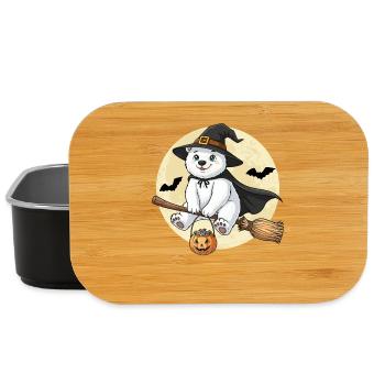 Cute Polar Bear Witch Halloween Pumpkin Full Moon - Lunch Box - black - Front