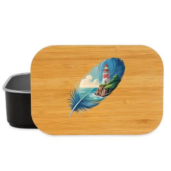 Lighthouse in Feather Landscape Painting - Lunch Box - black - Front