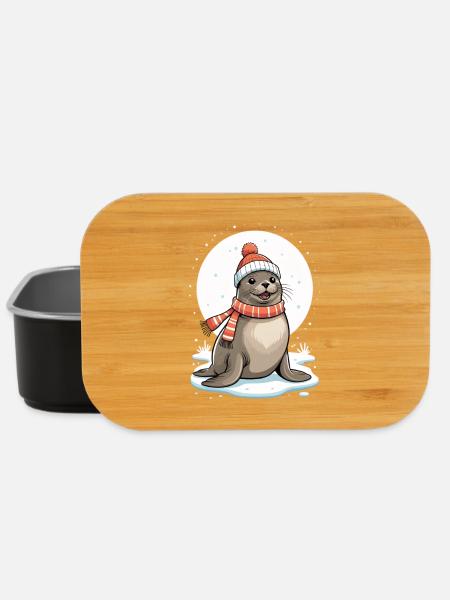 Winterliches Robbe mit Schal - Lunch Box - Schwarz