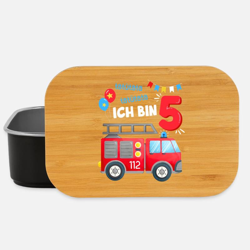 Fire Brigade 5 Years Fifth Birthday Boy Outfit - Lunch Box - black