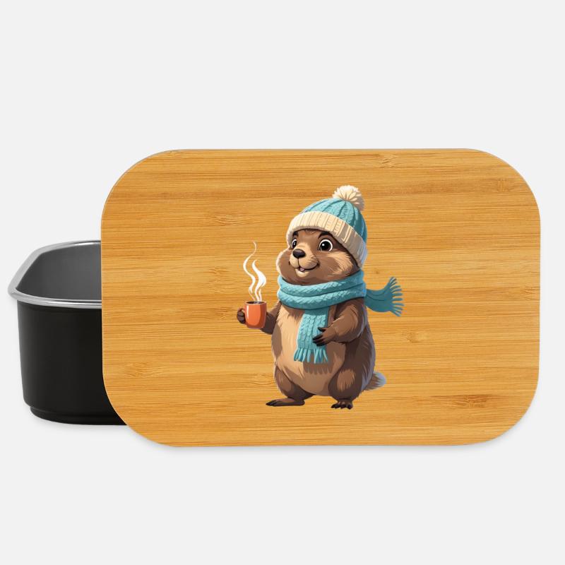 Winterotter mit Tasse - Lunch Box - Schwarz