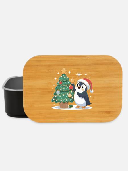 Pinguin schmückt Weihnachtsbaum - Lunch Box - Schwarz