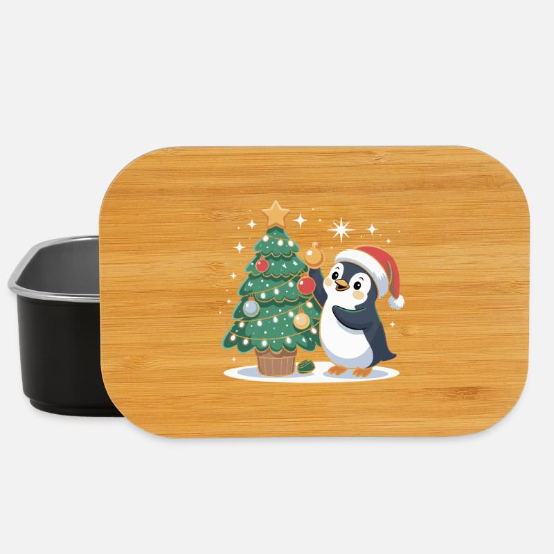 Pinguin schmückt Weihnachtsbaum - Lunch Box - Schwarz