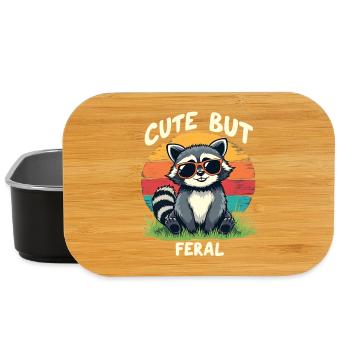Cute Raccoon Retro Sunset - Lunch Box - black - Front