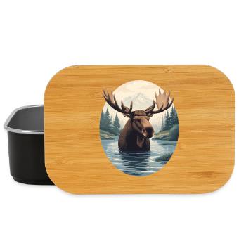Elchillustration in Bergfluss-Landschaft - Lunch Box - Schwarz - Vorne