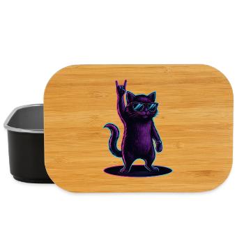 Chat Chat Synthwave avec la pose Rockhand - Boîte à goûter - noir - Devant