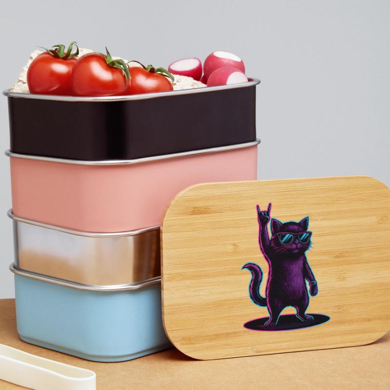 Chat Chat Synthwave avec la pose Rockhand Boîte à goûter