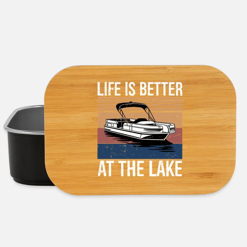 La vie est meilleure au Lake Pontoon Boat Gift - Boîte à goûter - noir