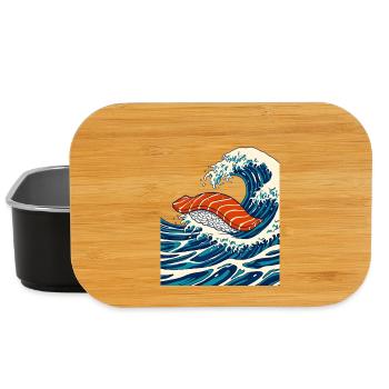 Salmon Sushi on Japanese Ocean Wave  - Lunch Box - black - Front