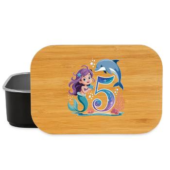 Mermaid 5th Birthday 5 Years - Lunch Box - black - Front