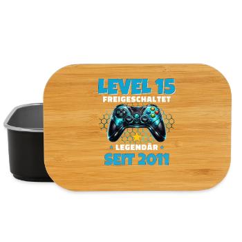 15. Geburtstag Gamer Shirt Level 15 freigeschaltet - Lunch Box - Schwarz - Vorne