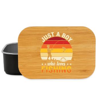 Just A Boy Loves Fishing Retro Fishing Motif - Lunch Box - black - Front