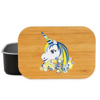 Einhorn Blau Gelb Florale Fantasie - Lunch Box - Schwarz - Vorne