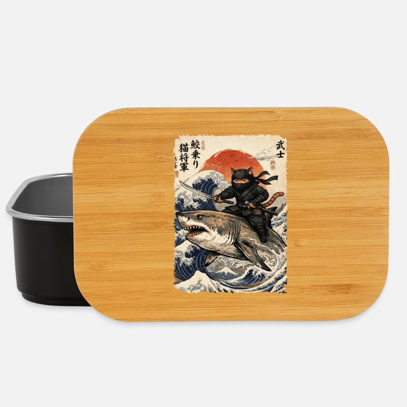 Ninja Cat, Japanese Warrior & Fighter, Shark - Lunch Box - black