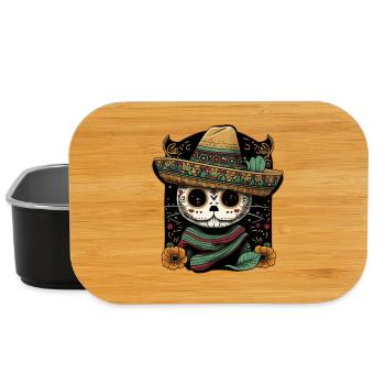 Mexican Cat Cinco De Mayo Sugar Skull Sombrero - Lunch Box - black - Front