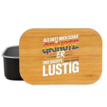 Als Gott mich schuf grinste er – Pride Humor - Lunch Box - Schwarz - Vorne
