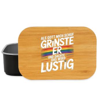 Als Gott mich schuf grinste er – Pride Humor - Lunch Box - Schwarz - Vorne