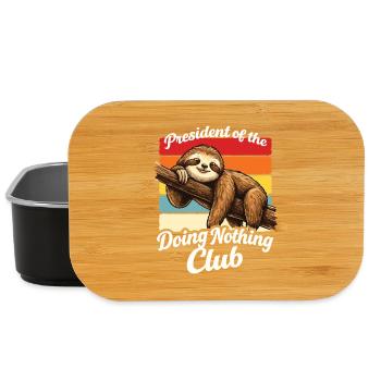 Faultier President Doing Nothing Club Shirt Lustig - Lunch Box - Schwarz - Vorne