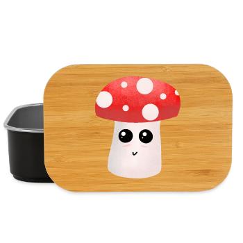 Kawaii Mushroom Buddy with Dots - Lunch Box - black - Front