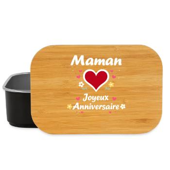Maman Joyeux Anniversaire Cœur Fleurs - Boîte à goûter - noir - Devant