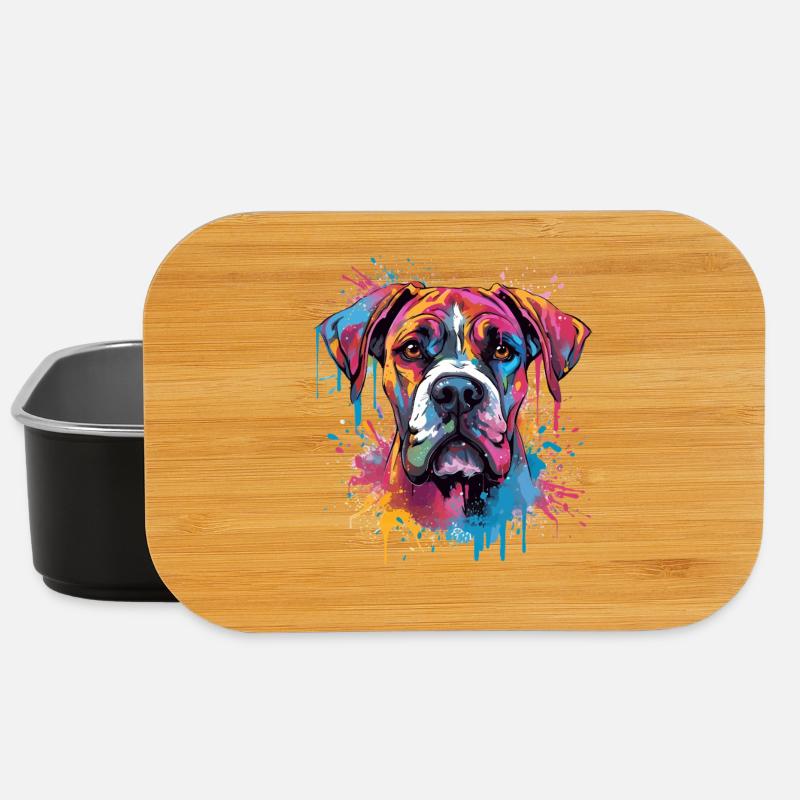 Boxer Dog Splash Art Colorful - Lunch Box - black
