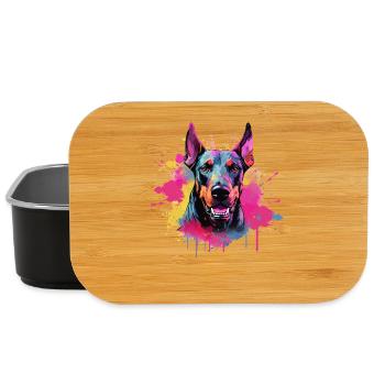 Dog Doberman Pinscher Colorful Splash Art - Lunch Box - black - Front