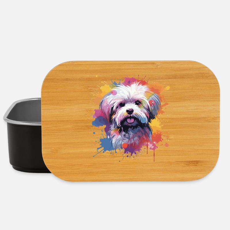 Maltese Dog Splash Art Colorful - Lunch Box - black