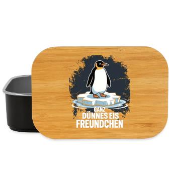 Ganz Dünnes Eis Freundchen Pinguin Lustig Shirt - Lunch Box - Schwarz - Vorne