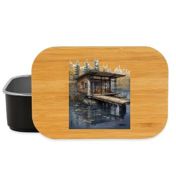 Lakeside Cabin at Dusk - Lunch Box - black - Front