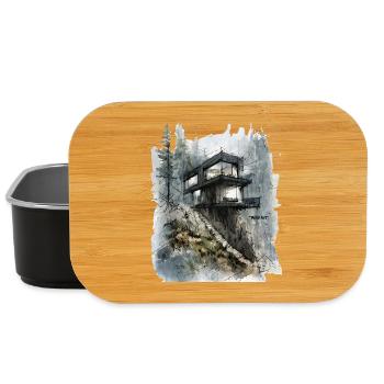 Forest Glass Cabin on Cliff - Lunch Box - black - Front