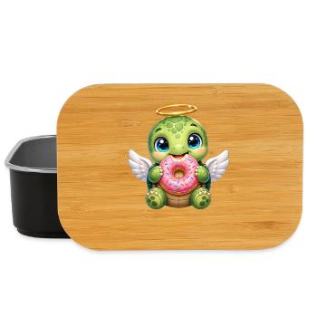 Mignon ange manchot avec un beignet animé aux ailes - Boîte à goûter - noir - Devant