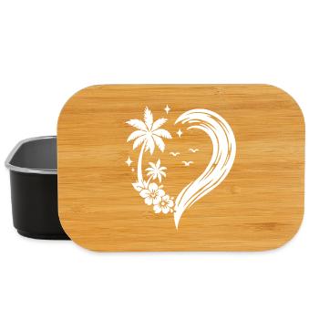 Cœur, palmier, fleurs, vague de l’océan - Boîte à goûter - noir - Devant