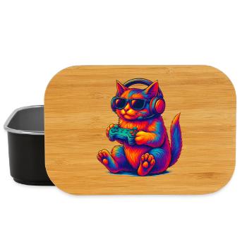 Neon Gaming Cat Gaming Gamer - Lunch Box - black - Front