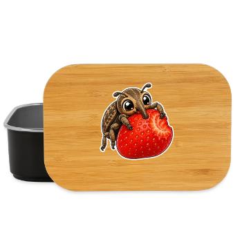 Kawaii Weevil Strawberry Summer Cartoon - Lunch Box - black - Front