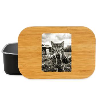 Funny Cat Selfie with Alien and UFO - Lunch Box - black - Front