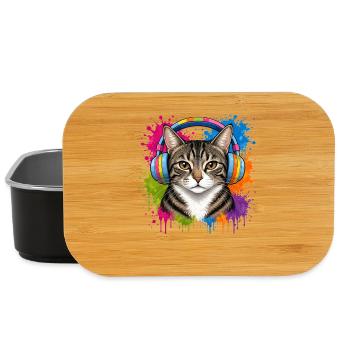 Katze mit Musik Kopfhörer im Farben-Splash Katzen - Lunch Box - Schwarz - Vorne