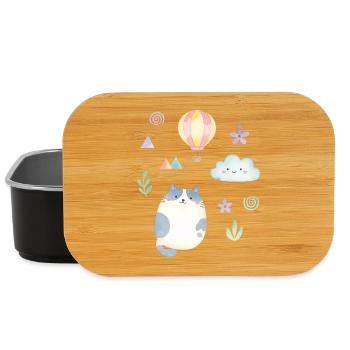 Cute Watercolor Cat and Hot Air Balloon - Lunch Box - Schwarz - Vorne