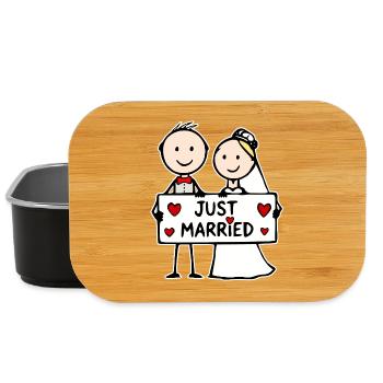 Wedding Couple Cartoon Just Married - Lunch Box - black - Front