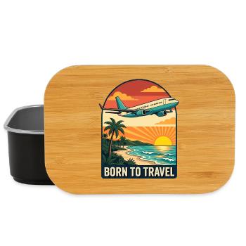 Born to Travel Palm Sea Beach with Air Plane - Lunch Box - black - Front