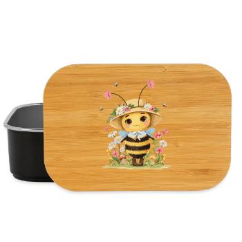 Cute bee with flower hat and garden motif for - Lunch Box - black - Front