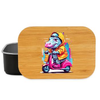 Hippopotamus on scooter - Lunch Box - black - Front