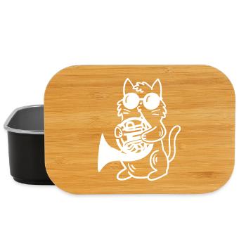 Katze spielt Waldhorn - Lunch Box - Schwarz - Vorne