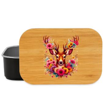 Deer decorated with flower flowers - Lunch Box - black - Front