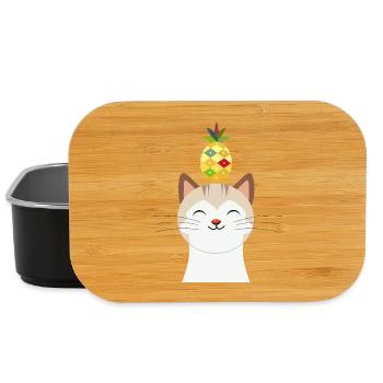 Fröhliche Katze mit Ananas – Tropisches Tierdesign - Lunch Box - Schwarz - Vorne