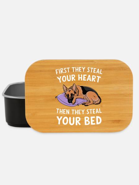 German Shepherd Steals Heart and Bed - Lunch Box - black
