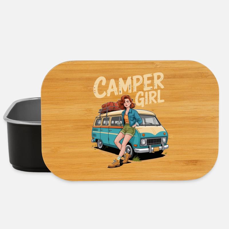 Camper Mädchen Vintage Reisen - Lunch Box - Schwarz