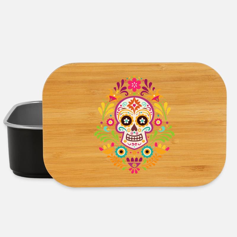Mexican skull, sugar skull dia de Muertos - Lunch Box - black