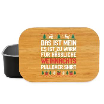 Weihnachtspullover Spruch Es ist zu warm - Lunch Box - Schwarz - Vorne