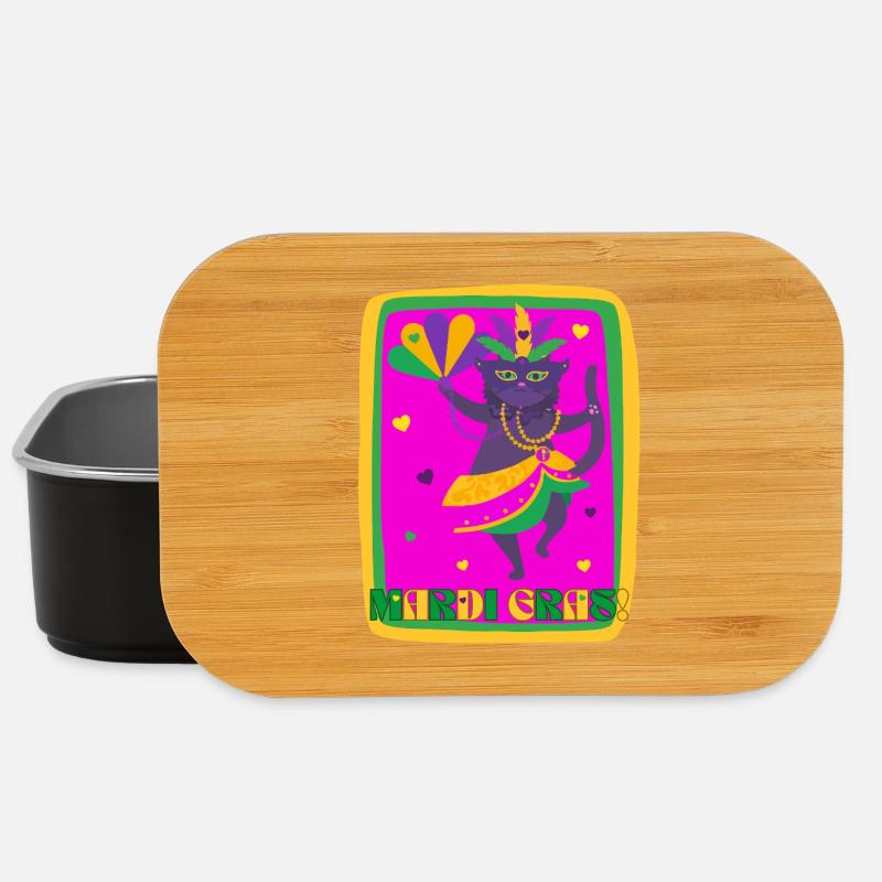 Mardi Gras Dancing Cat - Lunch Box - black