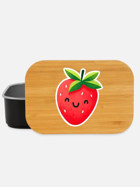 fraise mignonne souriante - Boîte à goûter - noir